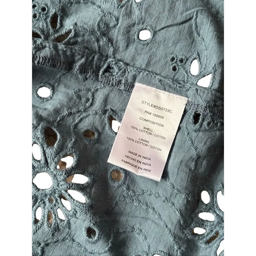 DRA Los Angeles Teal‎ Eyelet Dress Anthropologie Size Small Quarter Sleeves